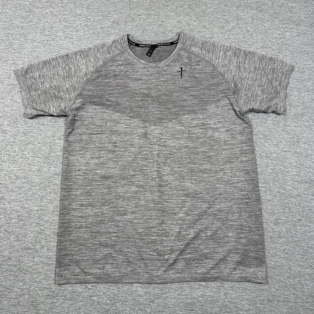 Three Nails T-Shirt Mens Size XL Gray Performance Stretch Breathable Gym Workout